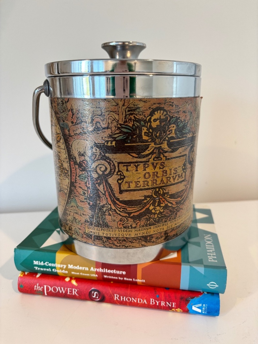 Vintage mid century world map ice bucket TYPUS ORBIS TERRARUM made in Japan 6.5"